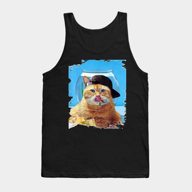 Cat Goldfish Swallowing Tank Top by Peter Smith